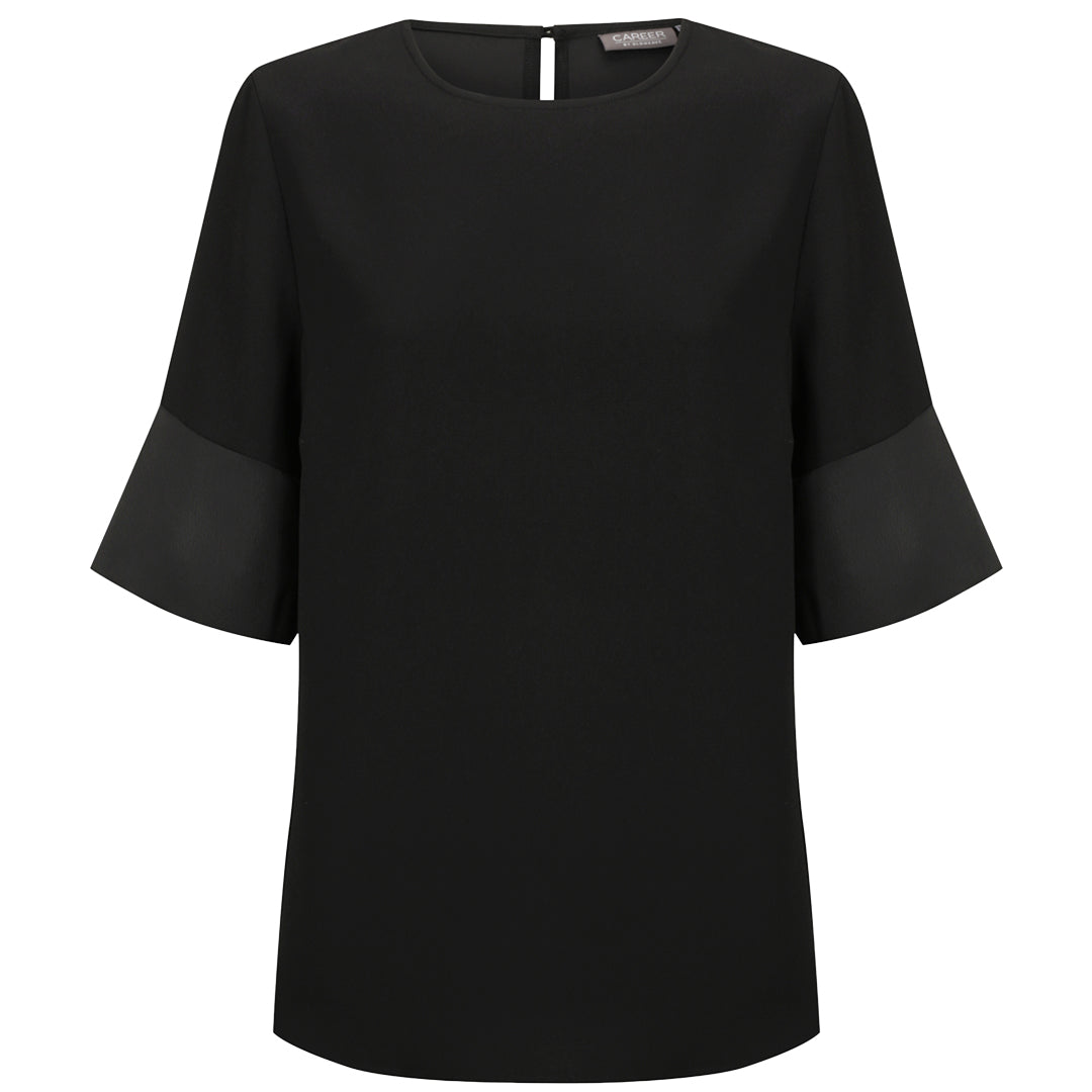 House of Uniforms The Celine Contrast Sleeve Top | Ladies Gloweave Black