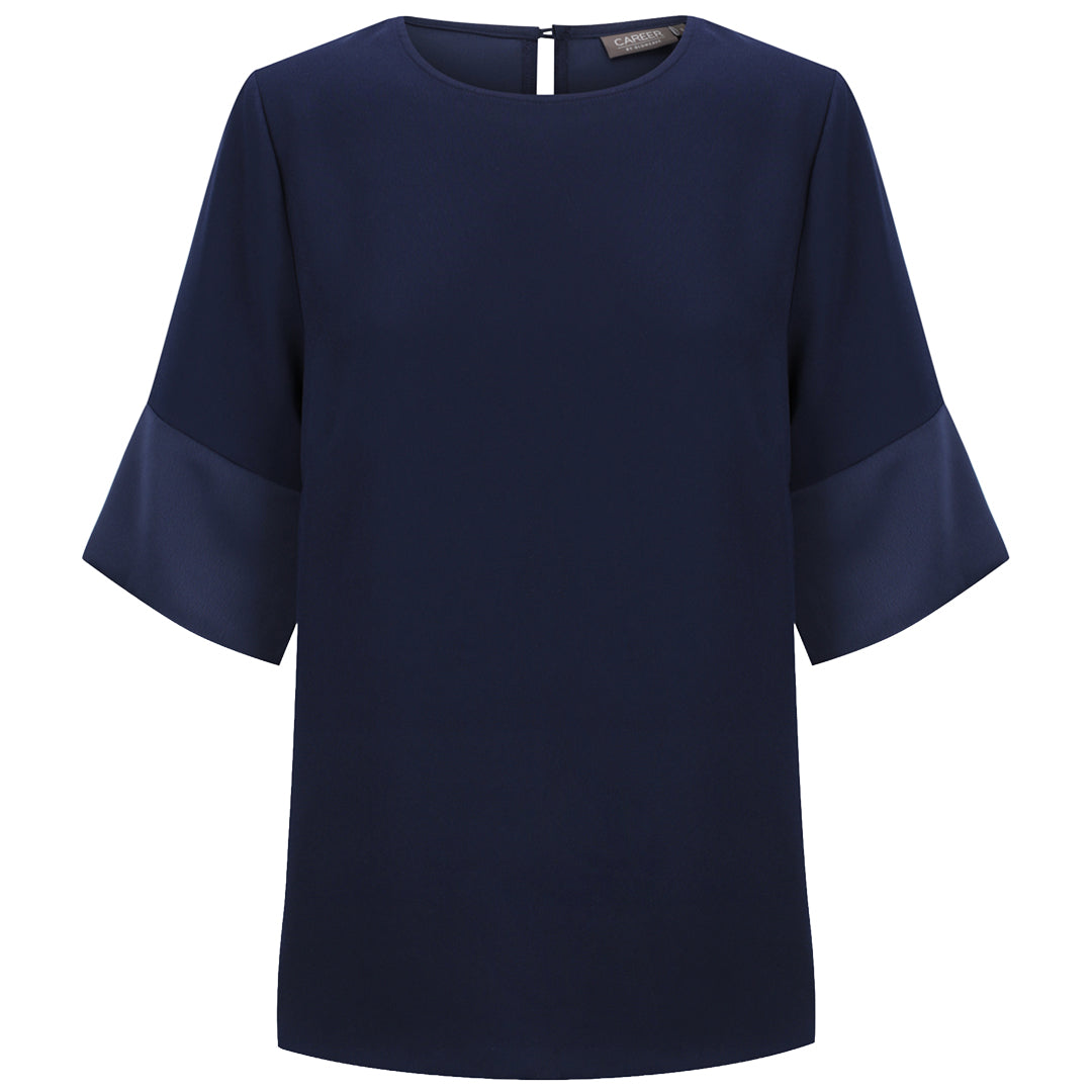 House of Uniforms The Celine Contrast Sleeve Top | Ladies Gloweave Navy