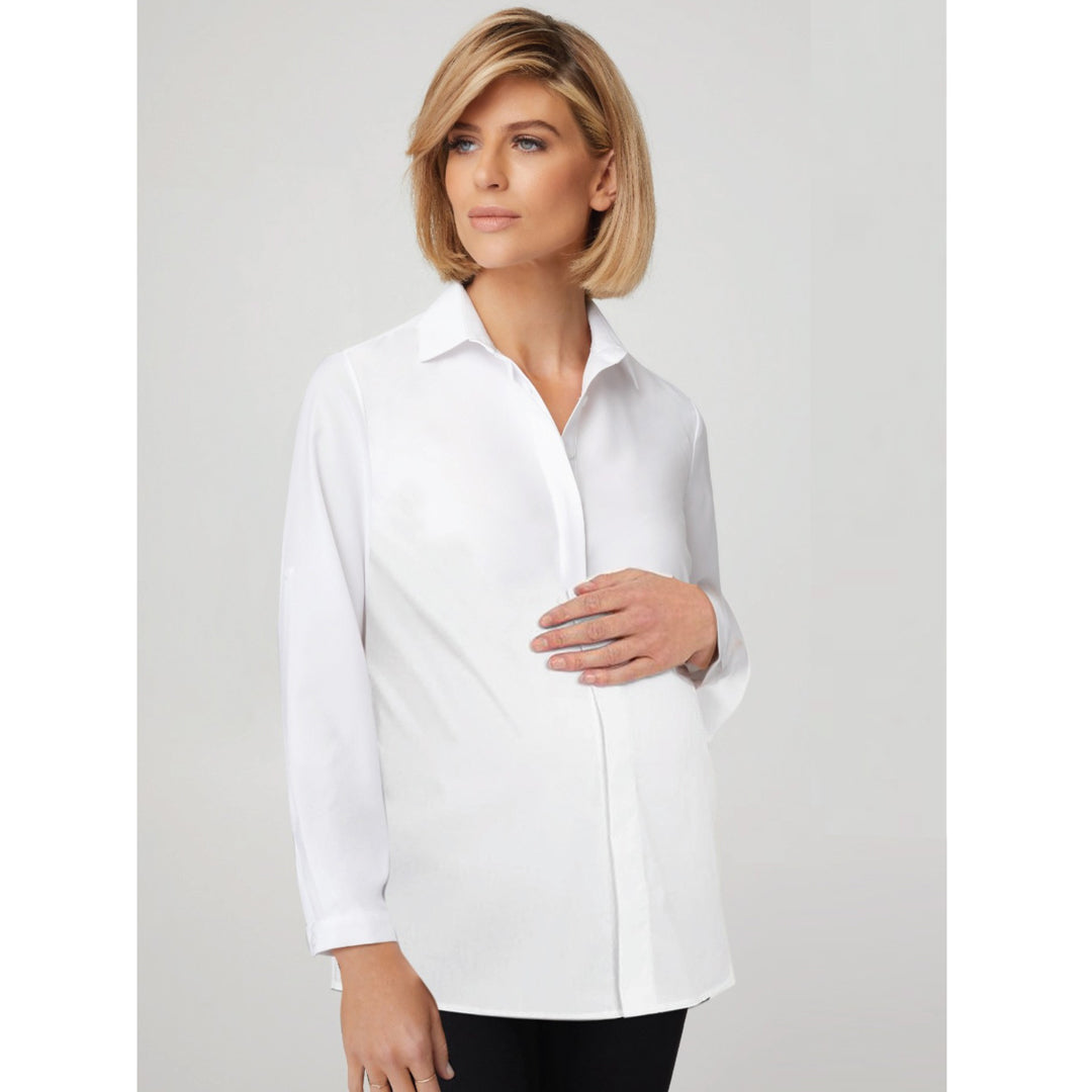 House of Uniforms The Ezylin Meghan Maternity Shirt | Long Sleeve City Collection White