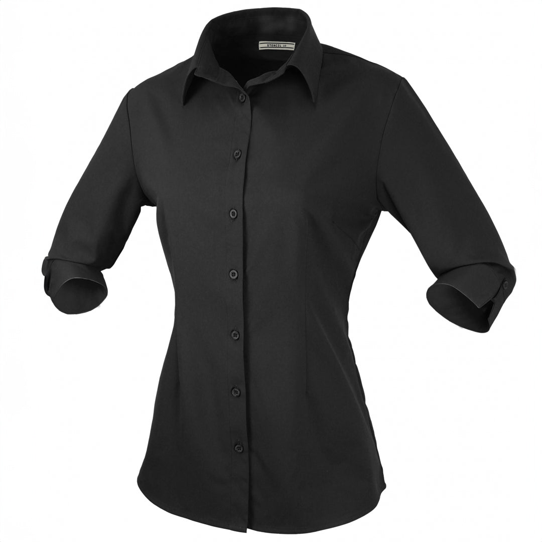 House of Uniforms The Essential Shirt | 3/4 Sleeve | Ladies Stencil Black