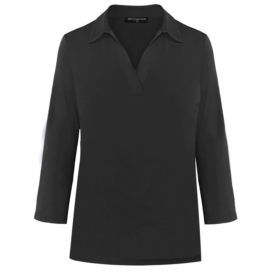 House of Uniforms The Ella Knit Top | Ladies | 3/4 Sleeve City Collection Black