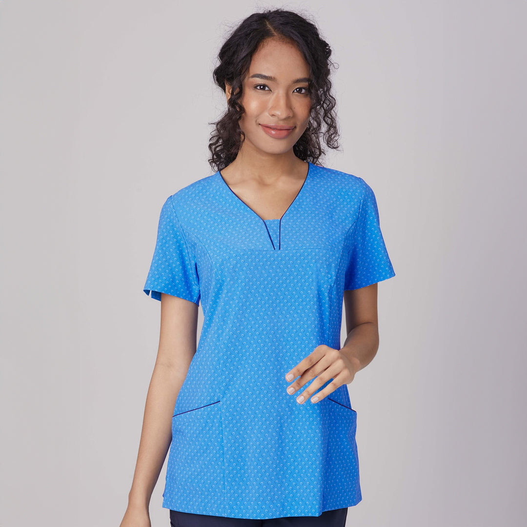 House of Uniforms The Heart Print Tunic | Ladies City Collection Mid Blue