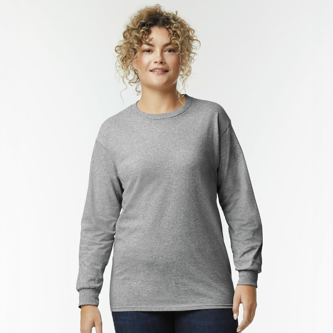 House of Uniforms The Ultra Cotton Tee | Long Sleeve | Adults Gildan Sport Grey