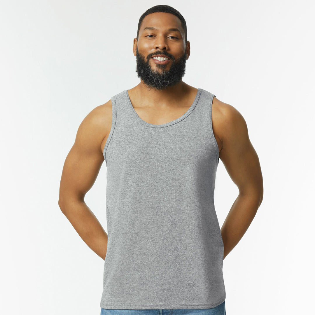 House of Uniforms The Heavy Cotton Tank | Adults Gildan Grey Marle