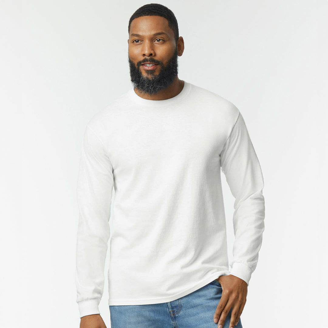 House of Uniforms The Heavy Cotton Tee | Long Sleeve | Adults Gildan White