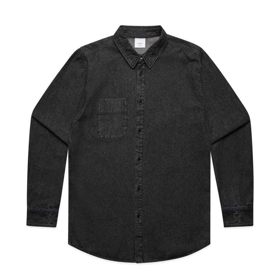 House of Uniforms The Stone Wash Shirt | Mens | Long Sleeve AS Colour Black