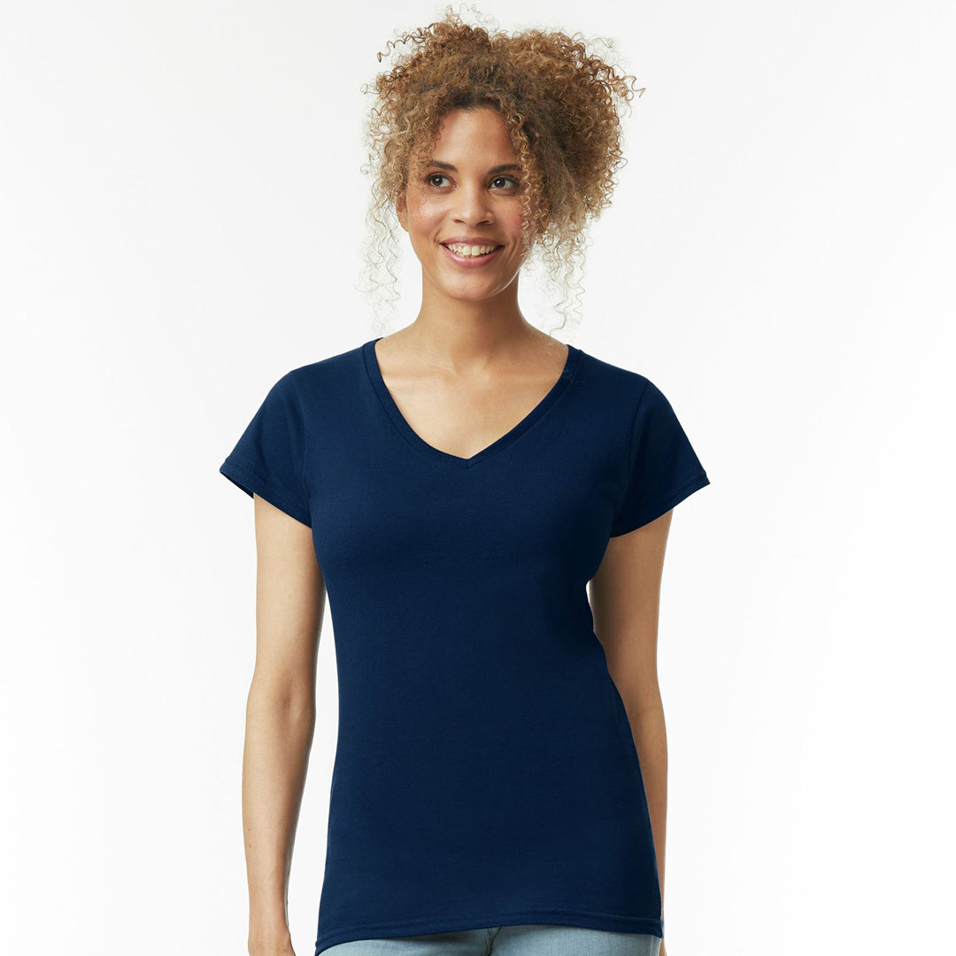 House of Uniforms The Softstyle V-Neck Tee | Ladies Gildan Navy