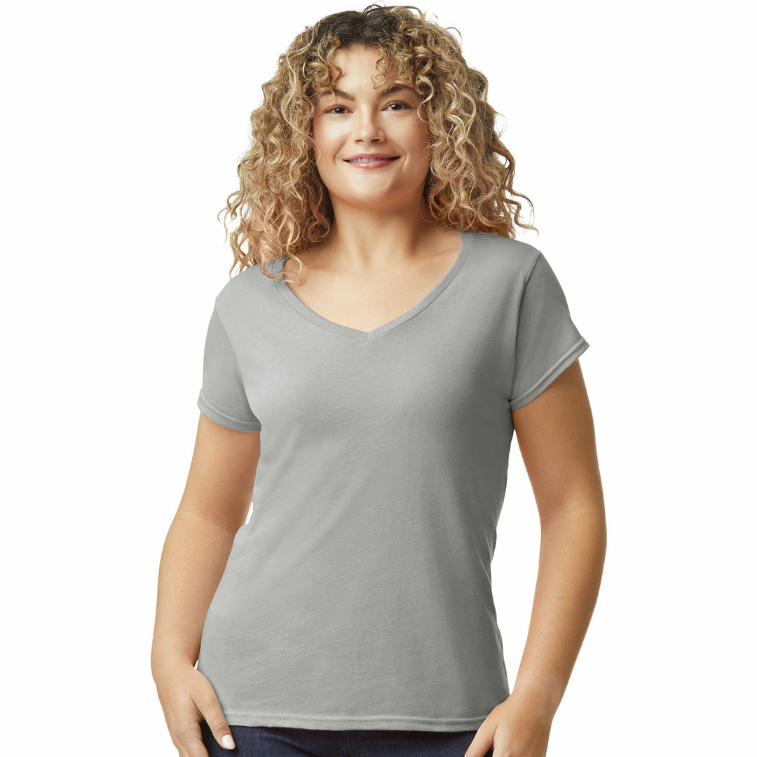 House of Uniforms The Softstyle V-Neck Tee | Ladies Gildan Grey Marle