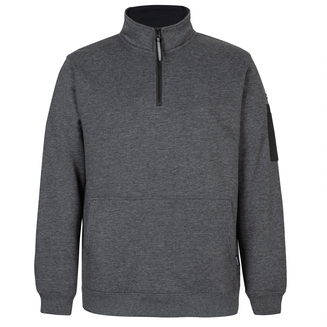 House of Uniforms The Premium Trade Zip Neck Jumper | Adults Jbs Wear Charcoal Marle/Black