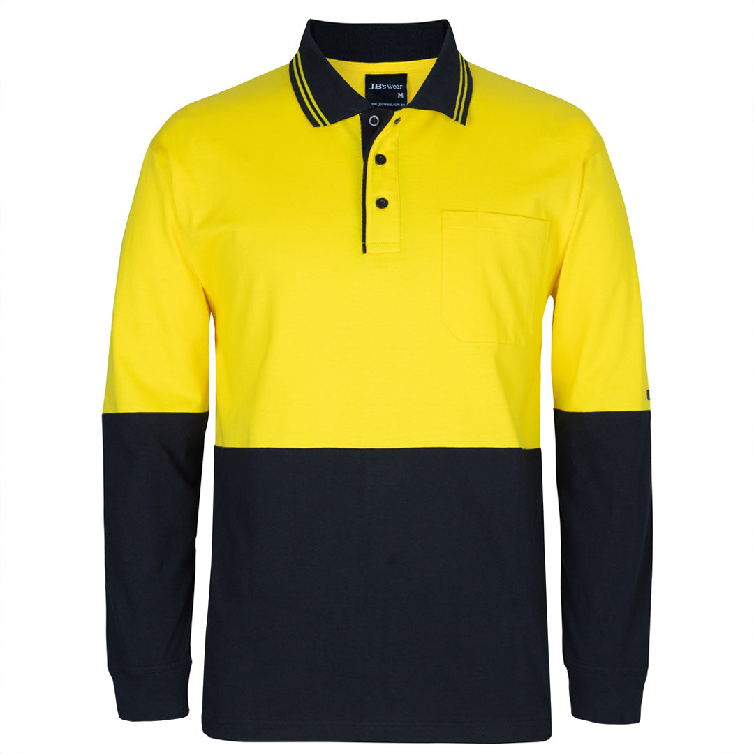 House of Uniforms The Hi Vis Cotton Contrast Polo | Long Sleeve | Adults Jbs Wear Yellow/Black