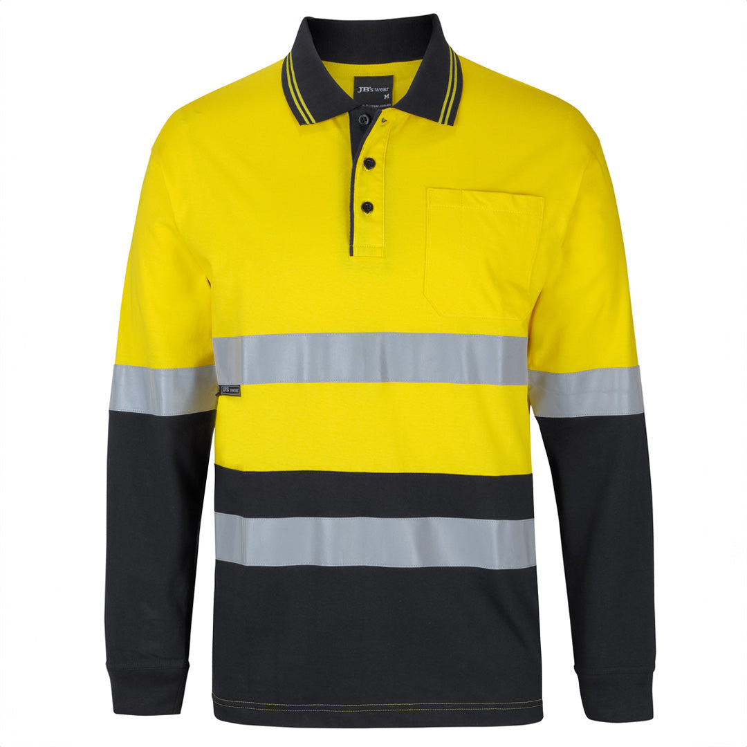 House of Uniforms The Day / Night Cotton Hi Vis Polo | Adults | Long Sleeve Jbs Wear Yellow/Black
