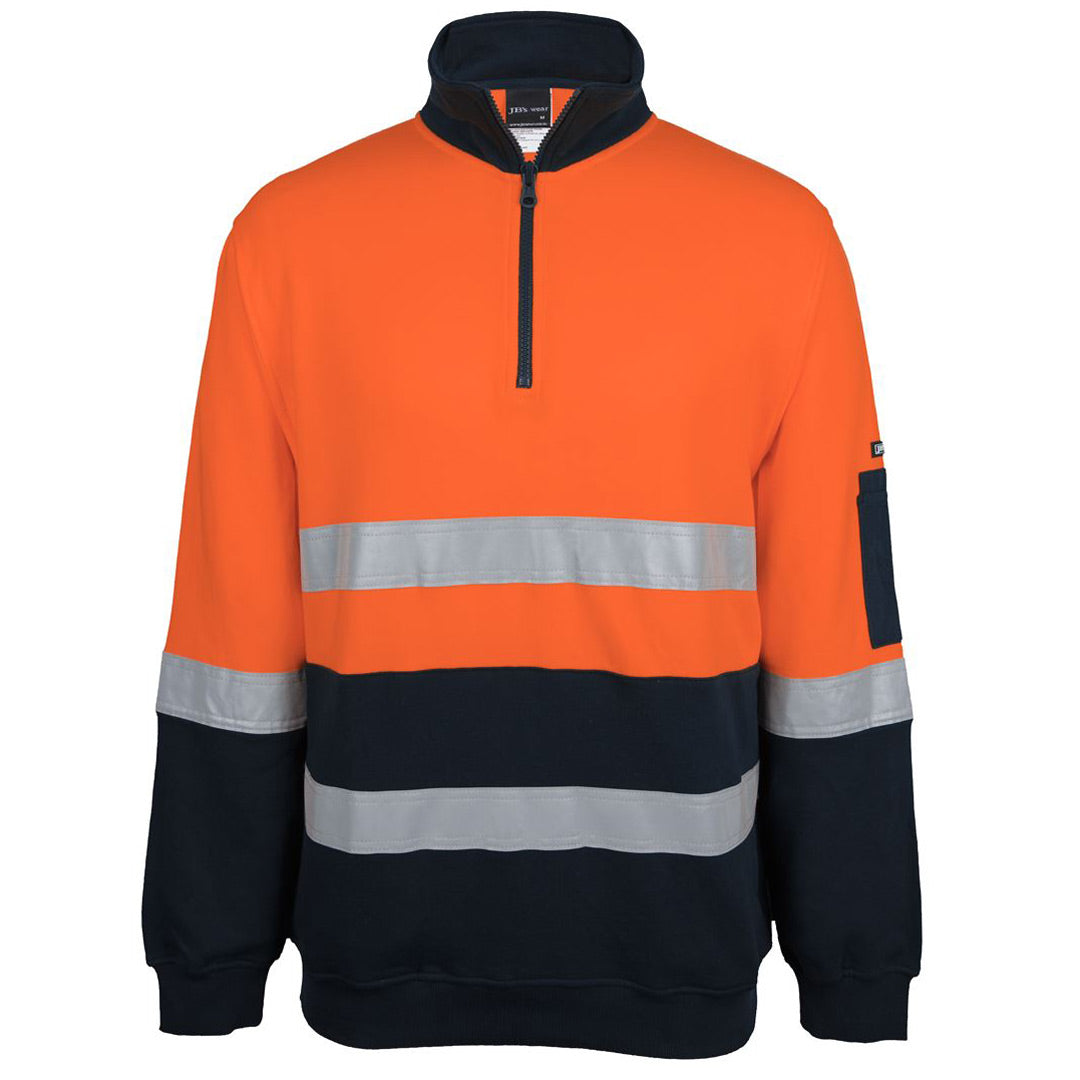 House of Uniforms The Hi Vis D/N Zip Neck Cotton Fleece Jumper | Adults Jbs Wear Orange/Navy