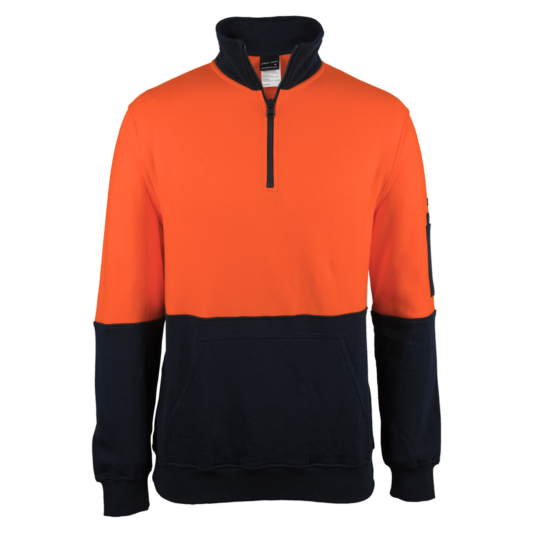 House of Uniforms The Hi Vis Cotton Zip Neck Fleece Jumper | Adults Jbs Wear Orange/Navy