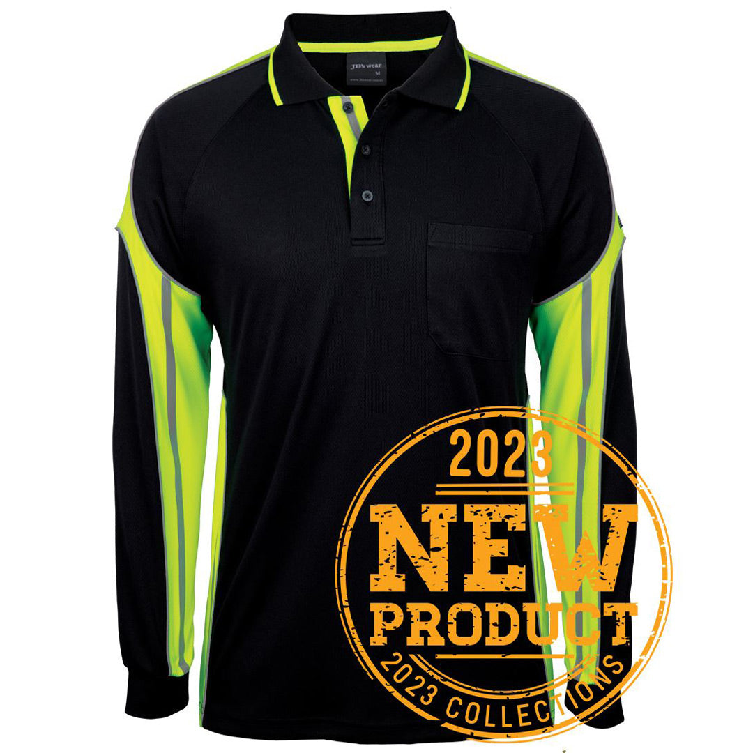 House of Uniforms The Street Panel Polo | Adults | Long Sleeve Jbs Wear Black/Lime