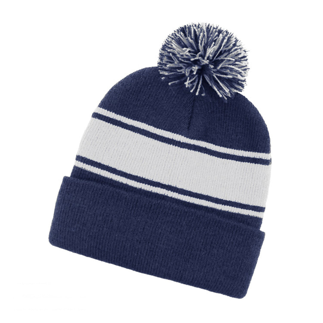 House of Uniforms The Thick Stripe Pom Pom Beanie | Unisex Grace Collection Navy/White