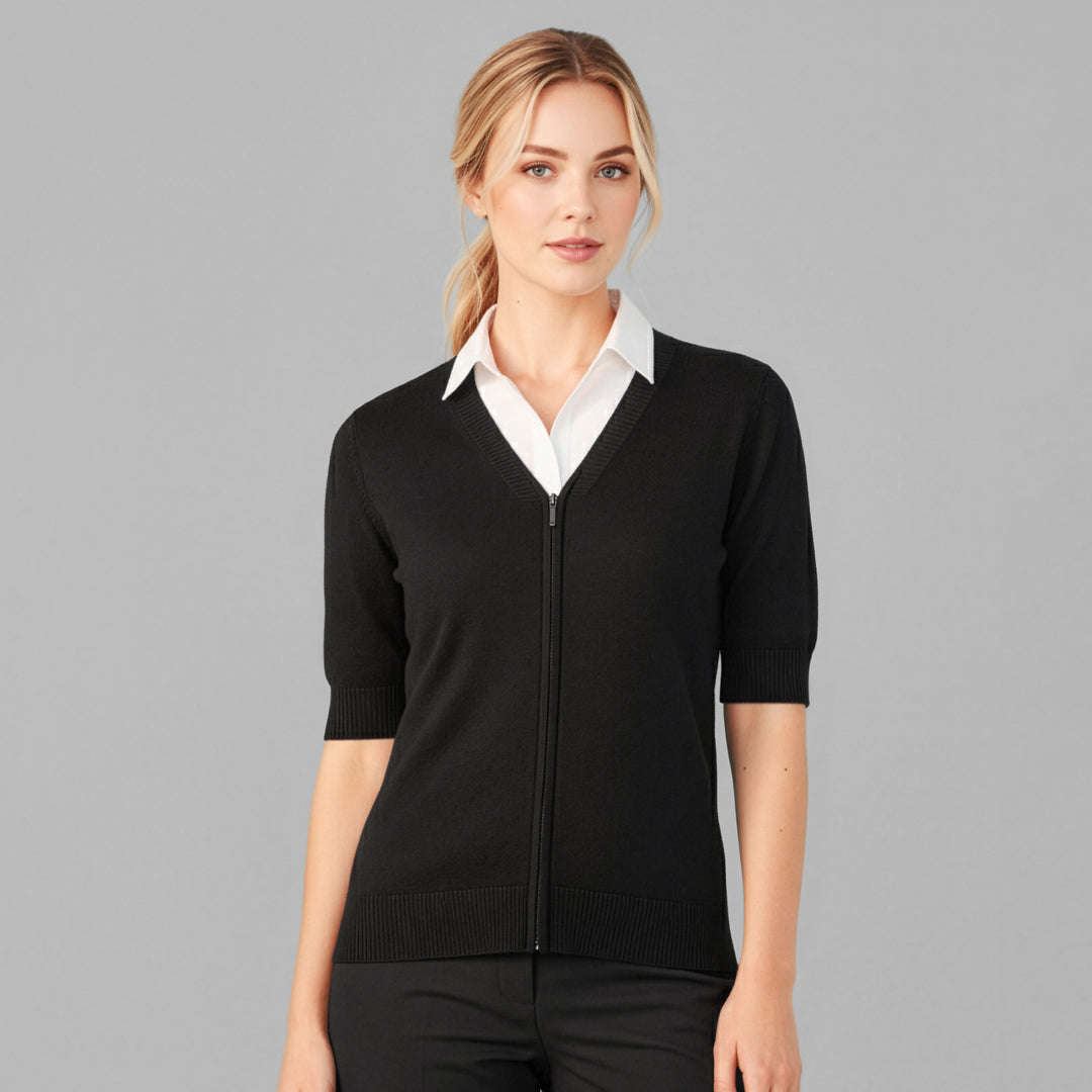 Biz Care The Zip Front Cardigan | Short Sleeve | Ladies Shirts & Tops