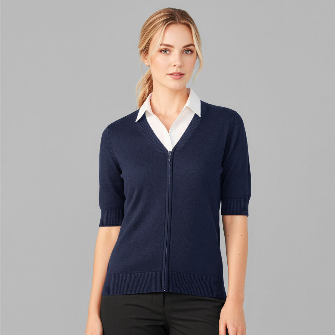 Biz Care The Zip Front Cardigan | Short Sleeve | Ladies Shirts & Tops