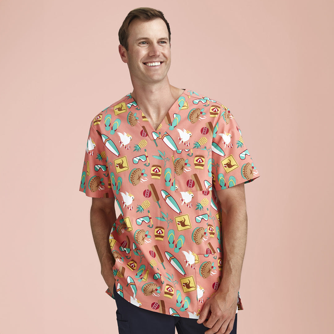 House of Uniforms The Christmas Scrub Top | Mens Biz Care Coral