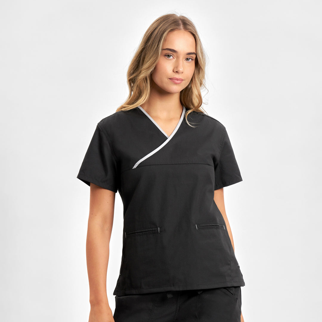 Biz Collection The Contrast Scrub Top | Ladies Black/Pewter Scrubs
