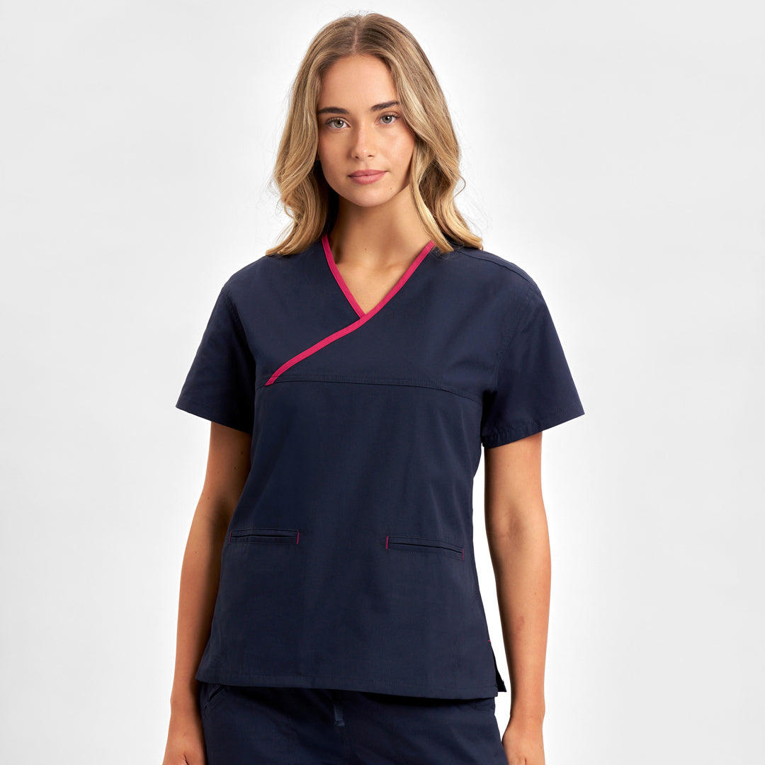 Biz Collection The Contrast Scrub Top | Ladies Navy/Fuchsia Scrubs