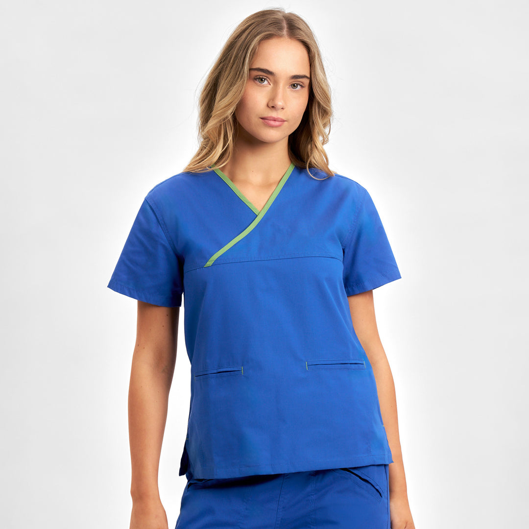 Biz Collection The Contrast Scrub Top | Ladies Royal/Lime Scrubs