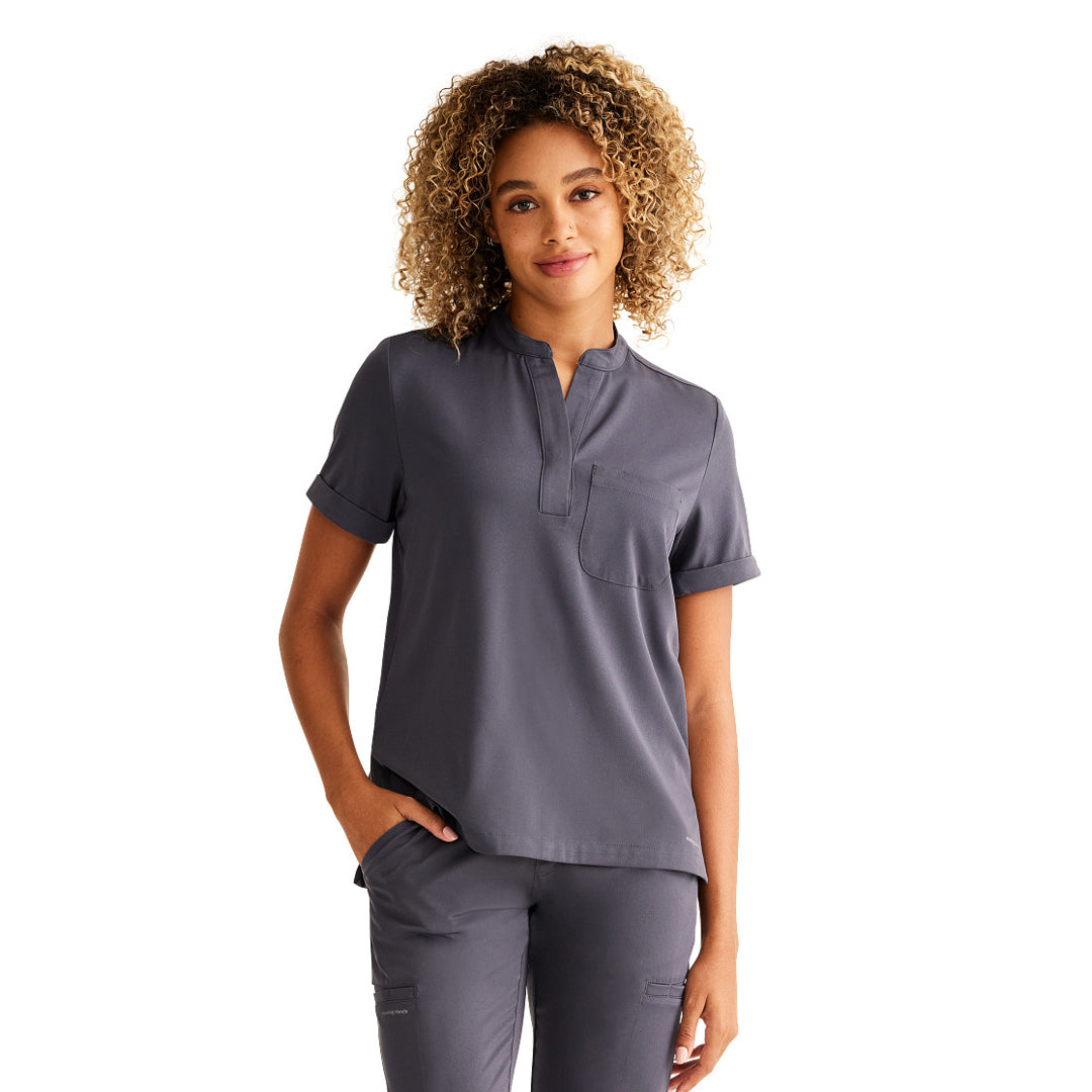 House of Uniforms The Macy Top | Ladies Healing Hands Pewter