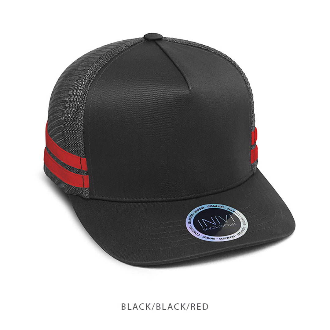 House of Uniforms The A Frame Trucker Cap | Adults Inivi Black/Red