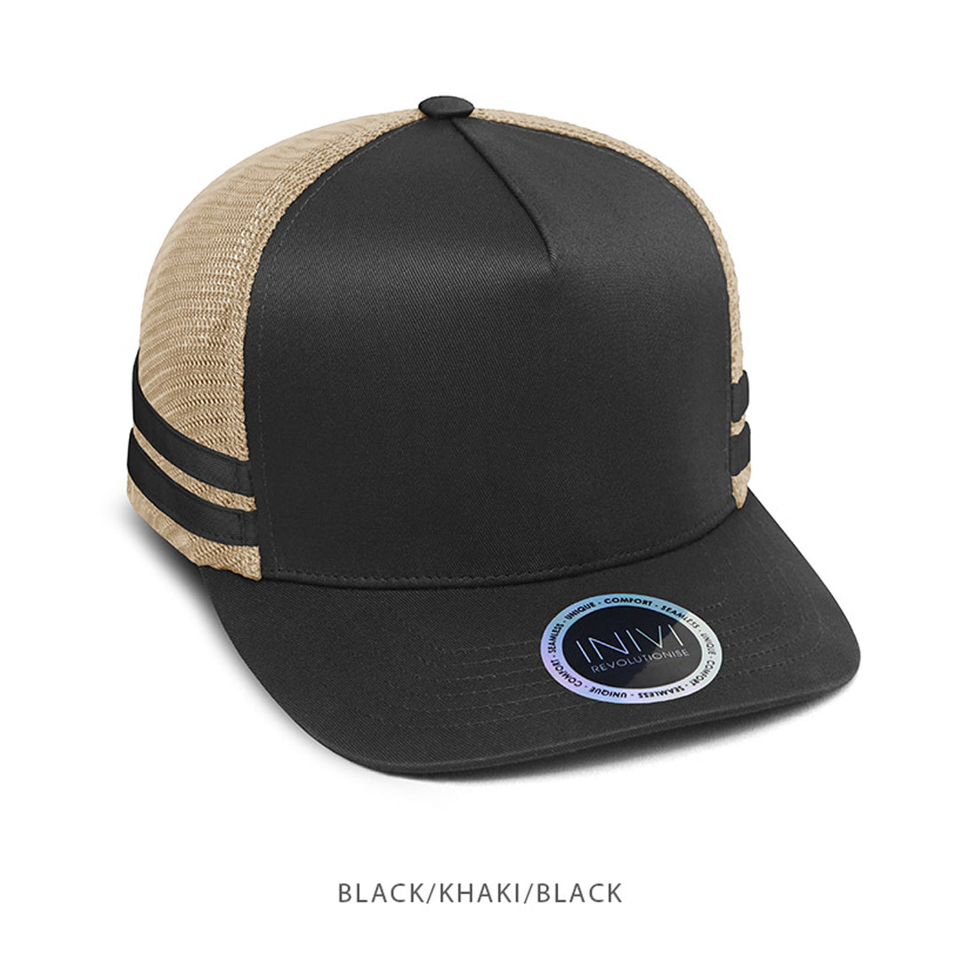 House of Uniforms The A Frame Trucker Cap | Adults Inivi Black/Khaki