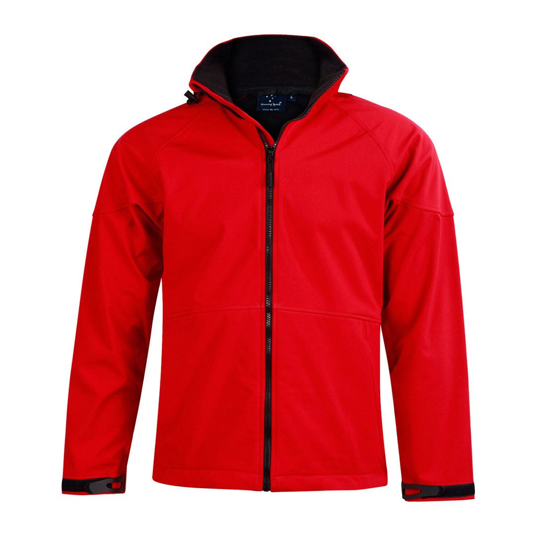 House of Uniforms The Aspen Softshell Hooded Jacket | Mens Winning Spirit Red/Black