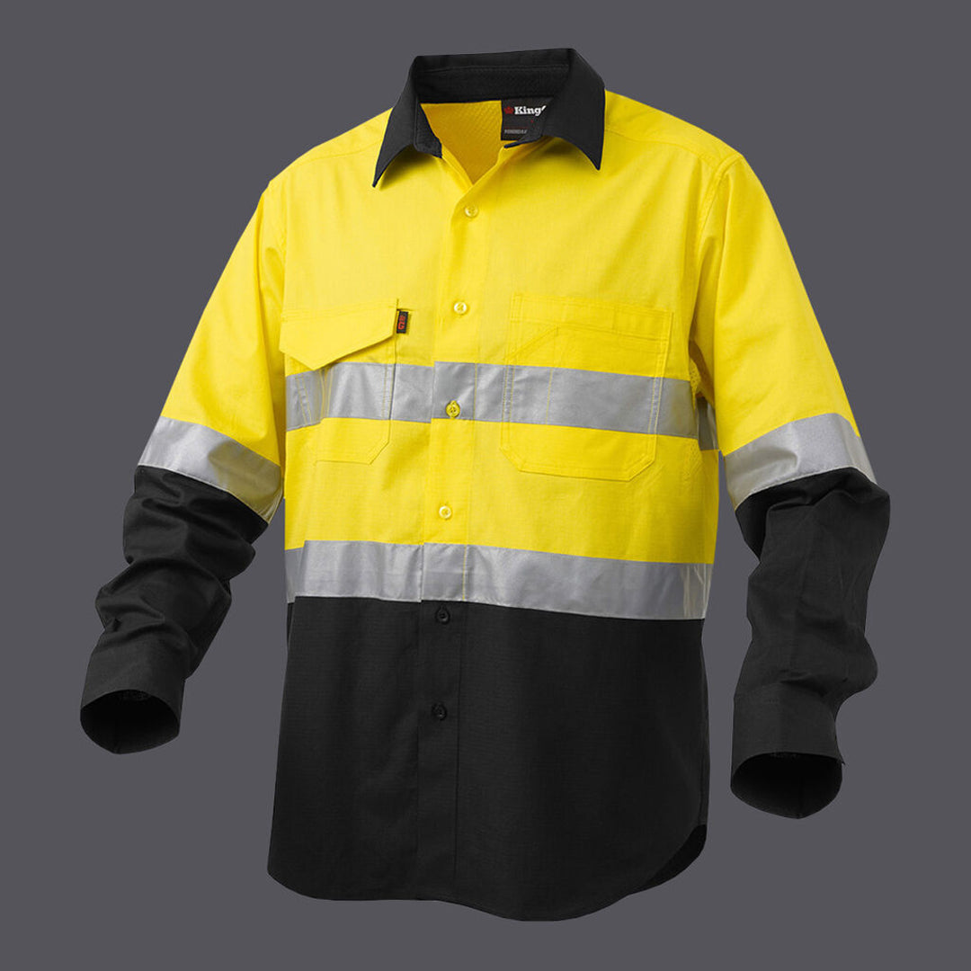 House of Uniforms The Work Cool 2 Spliced Reflective Shirt | Adults | Long Sleeve KingGee Yellow/Black