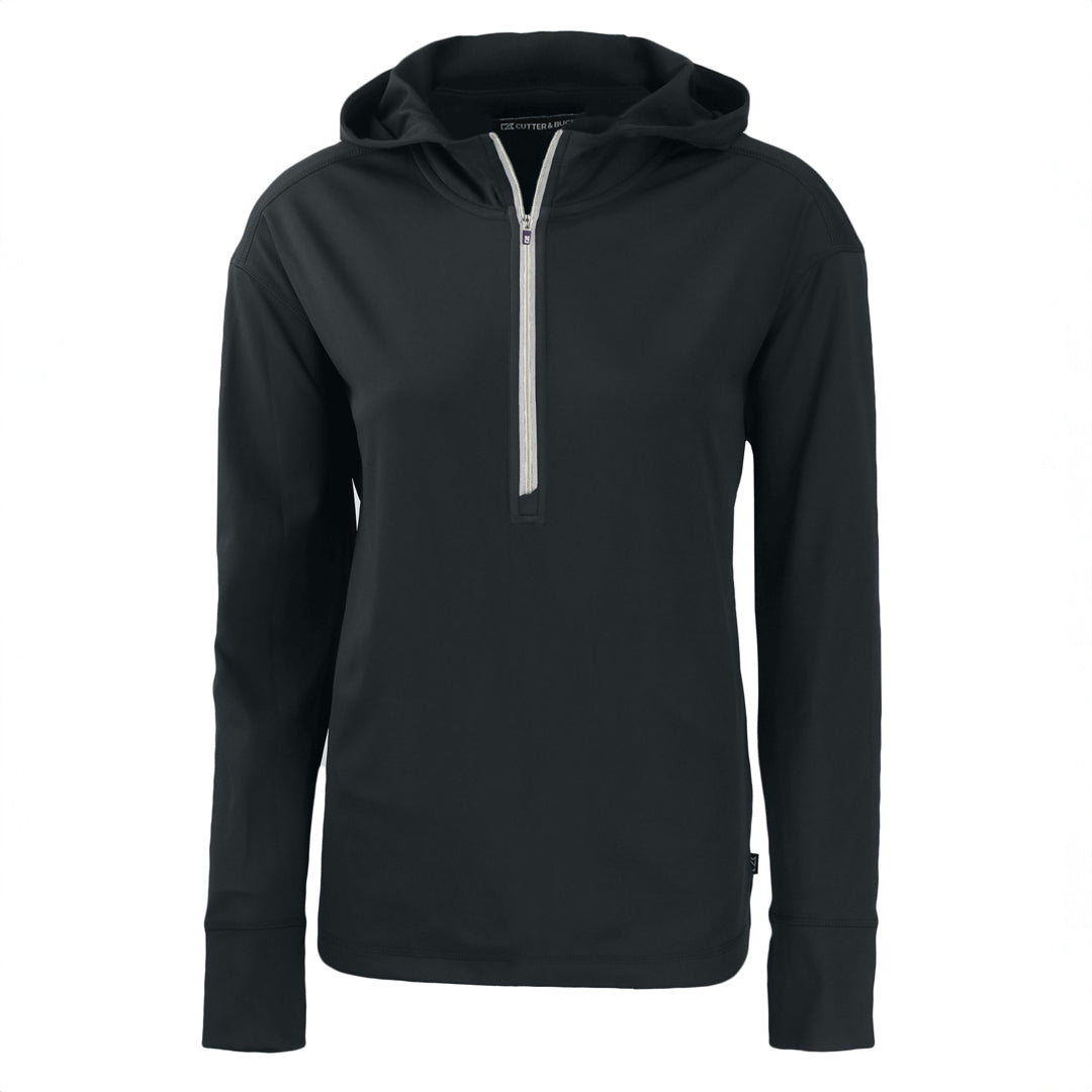 House of Uniforms The Daybreak Half Zip Hoodie | Ladies Cutter and Buck Black