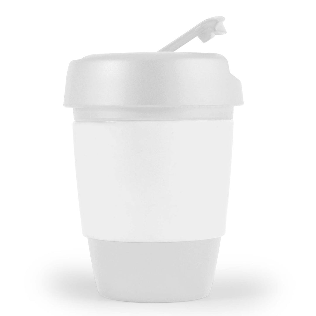 House of Uniforms The Kick Coffee Cup with Silicone Sleeve | 320ml Logo Line White