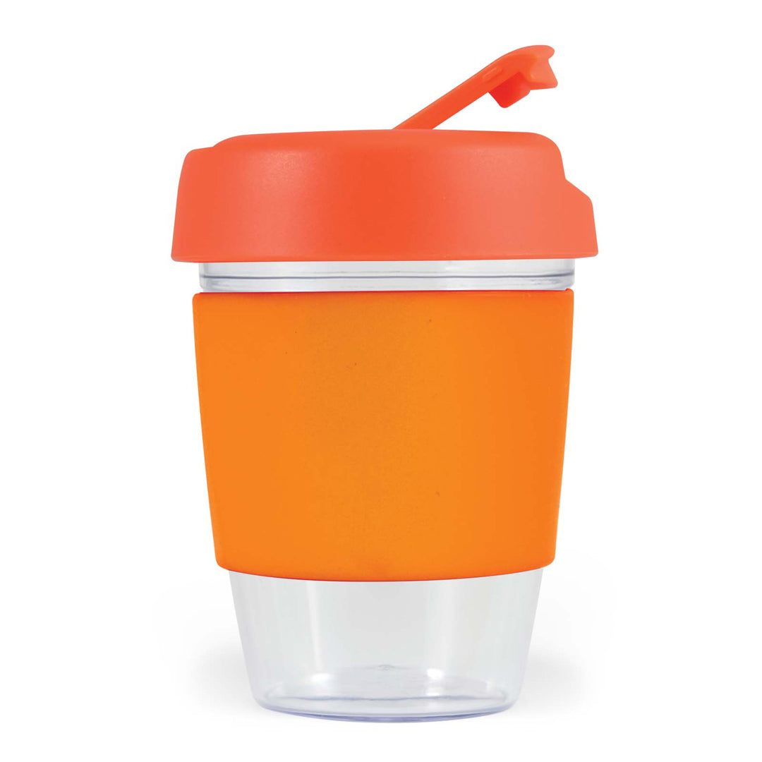 House of Uniforms The Kick Clear Coffee Cup with Silicone Sleeve | 320ml Logo Line Orange