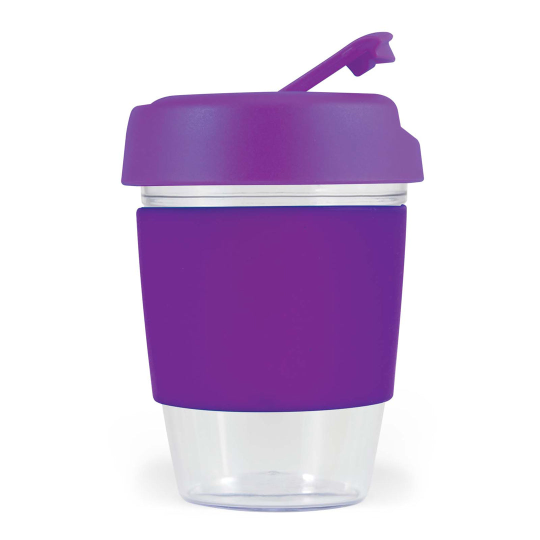 House of Uniforms The Kick Clear Coffee Cup with Silicone Sleeve | 320ml Logo Line Purple