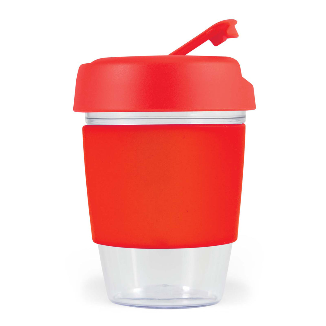 House of Uniforms The Kick Clear Coffee Cup with Silicone Sleeve | 320ml Logo Line Red