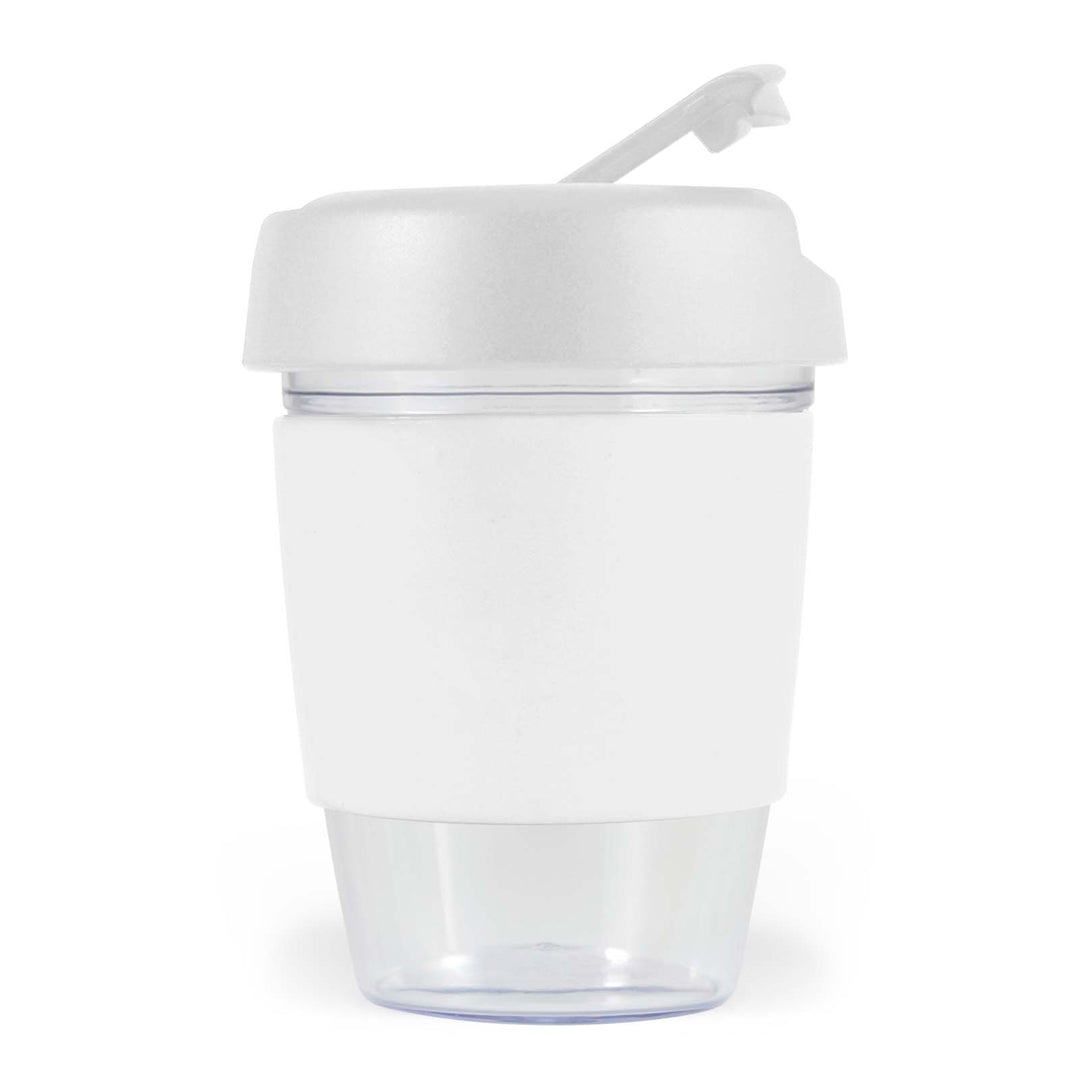 House of Uniforms The Kick Clear Coffee Cup with Silicone Sleeve | 320ml Logo Line White