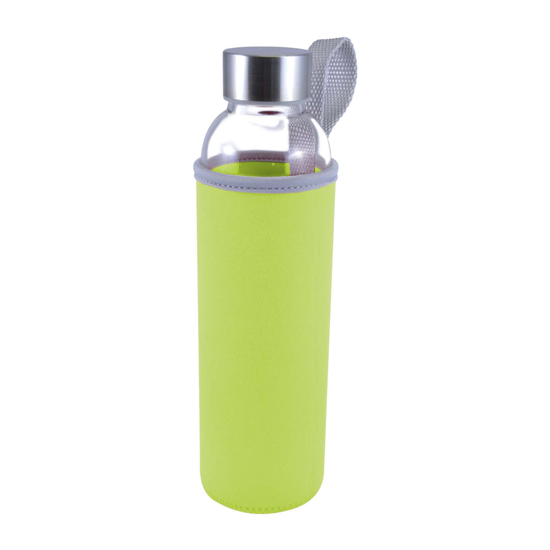 House of Uniforms The Capri Glass Drink Bottle with Neoprene Sleeve | 550ml Logo Line Green