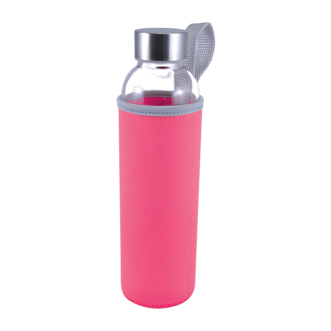House of Uniforms The Capri Glass Drink Bottle with Neoprene Sleeve | 550ml Logo Line Pink