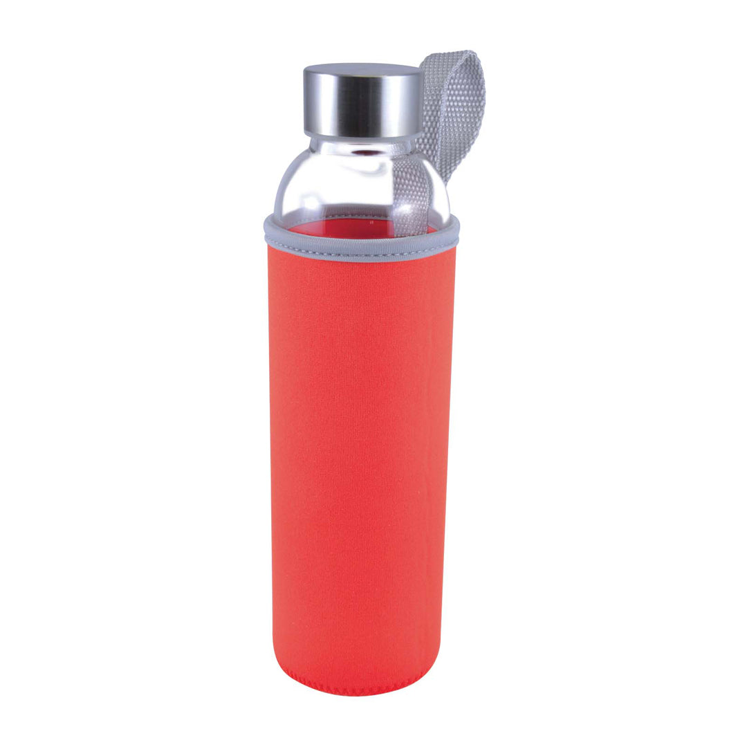 House of Uniforms The Capri Glass Drink Bottle with Neoprene Sleeve | 550ml Logo Line Red