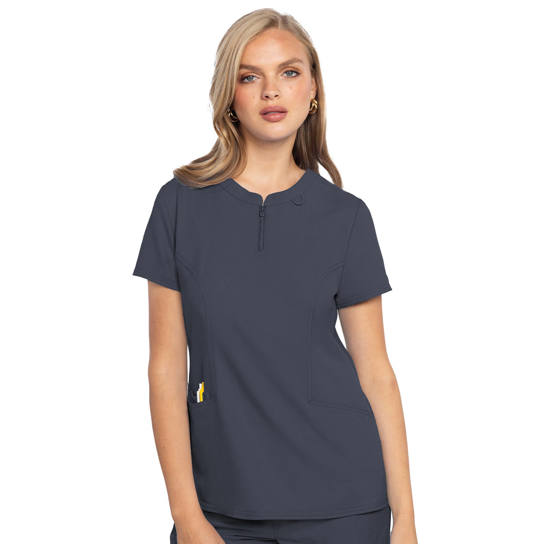 House of Uniforms The Zip Front Henley Top | Ladies Med Couture Pewter