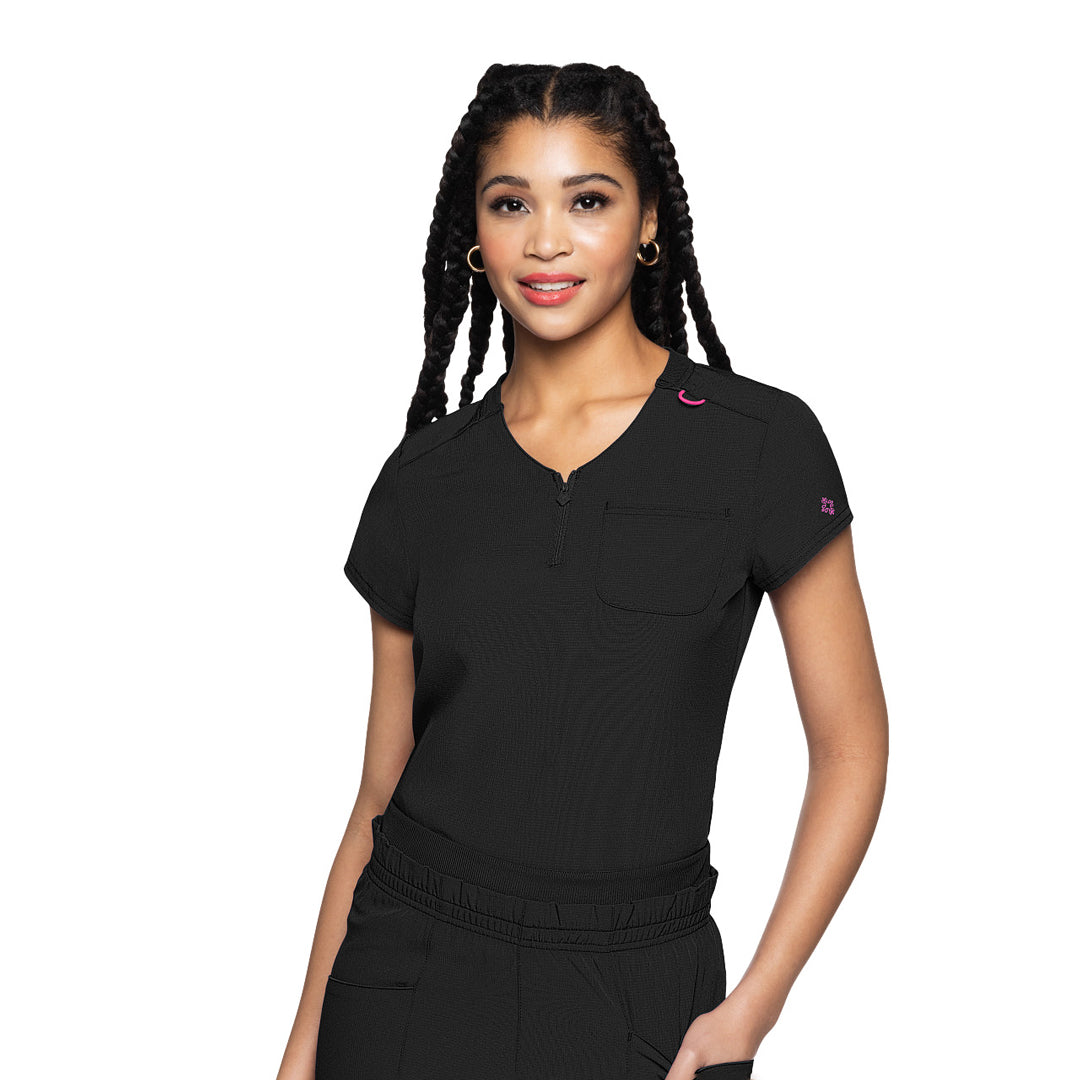 House of Uniforms The Quarter Zip V-Neck Tuckable Top | Ladies Med Couture Black