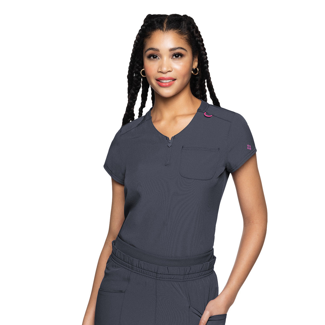 House of Uniforms The Quarter Zip V-Neck Tuckable Top | Ladies Med Couture Pewter