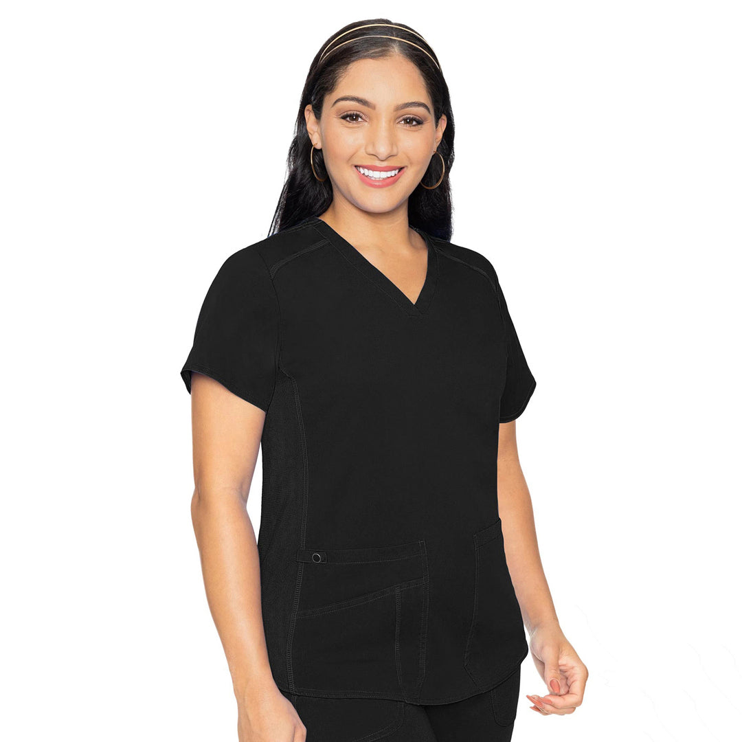 House of Uniforms The V Neck Shirt Tail Top | Ladies Med Couture Black