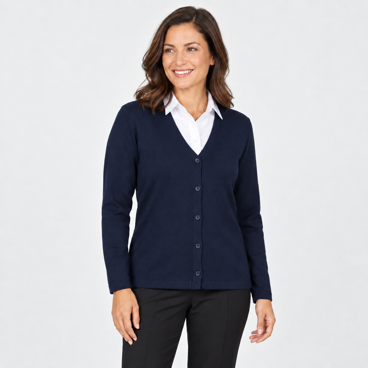 MTF The Wool V Neck Cardigan | Ladies Navy Outerwear