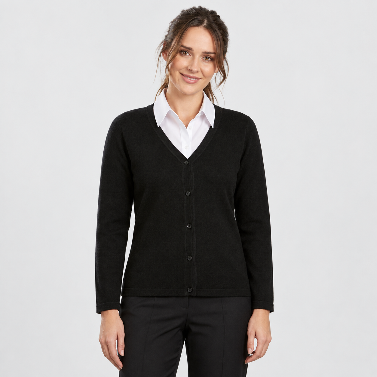 MTF The Wool V Neck Cardigan | Ladies Black Outerwear