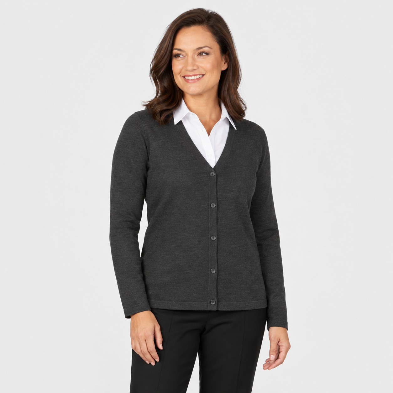 MTF The Wool V Neck Cardigan | Ladies Charcoal Outerwear