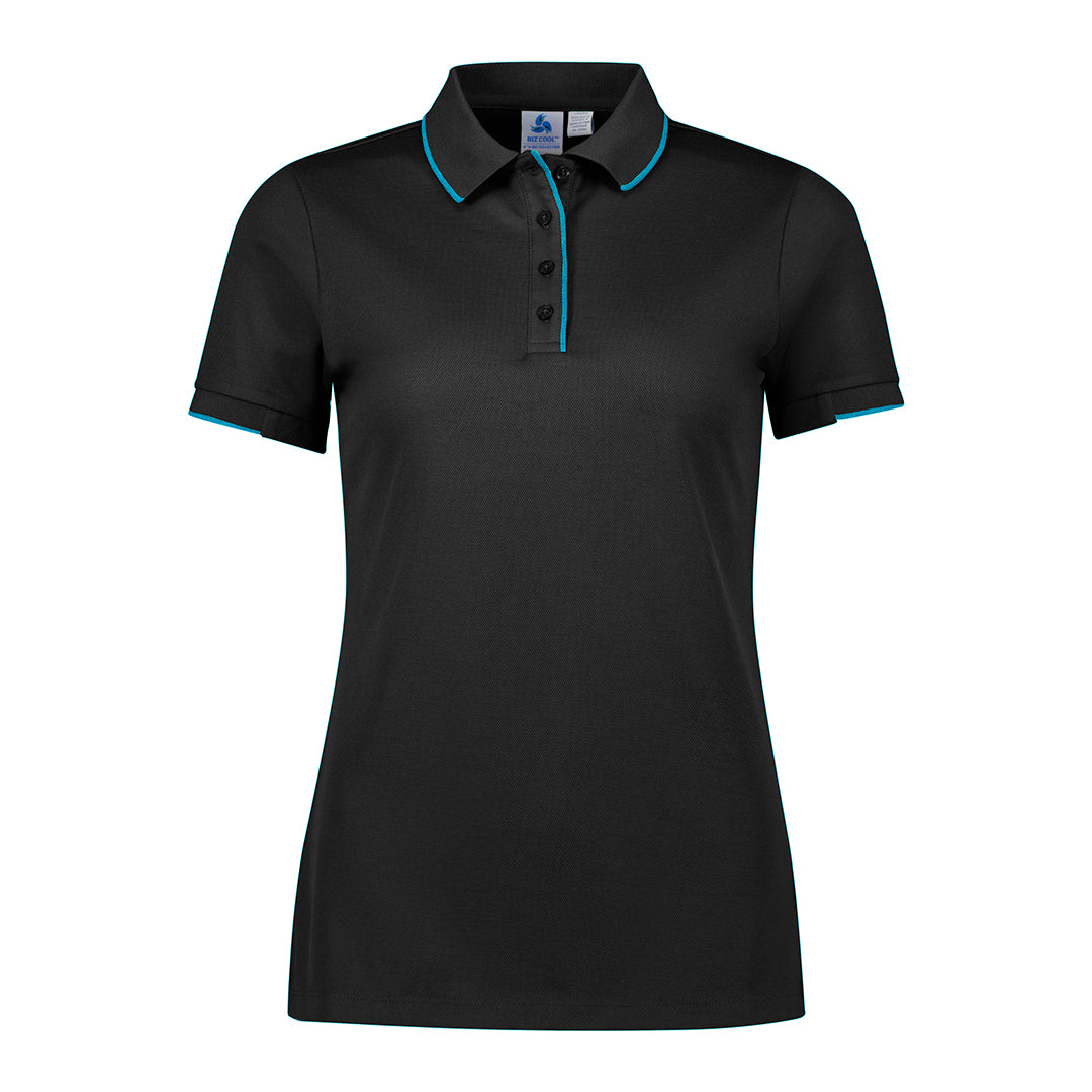 Biz Collection The Focus Polo | Short Sleeve | Ladies Black/Cyan Shirts & Tops