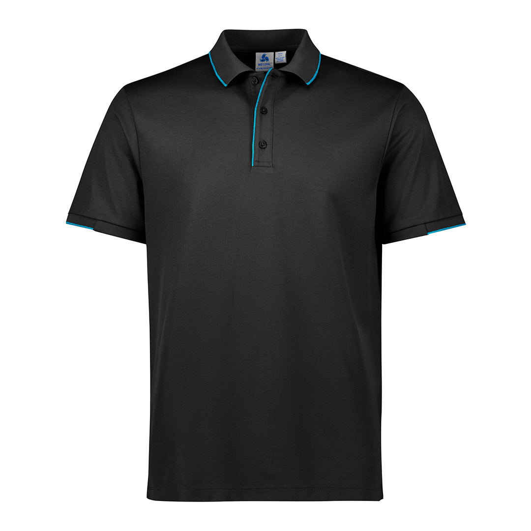 House of Uniforms The Focus Polo | Short Sleeve | Mens Biz Collection Black/Cyan