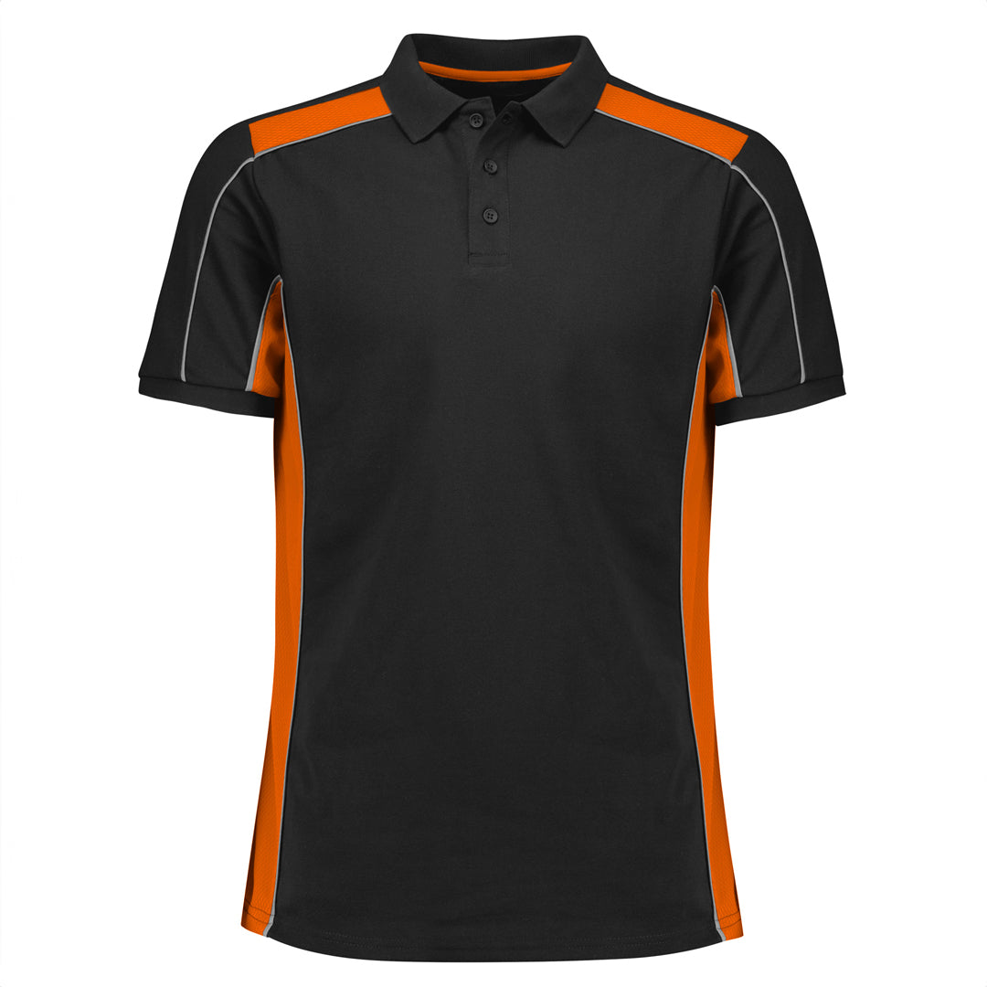 House of Uniforms The Grid Polo | Adults | Short Sleeve Biz Collection Black/Orange
