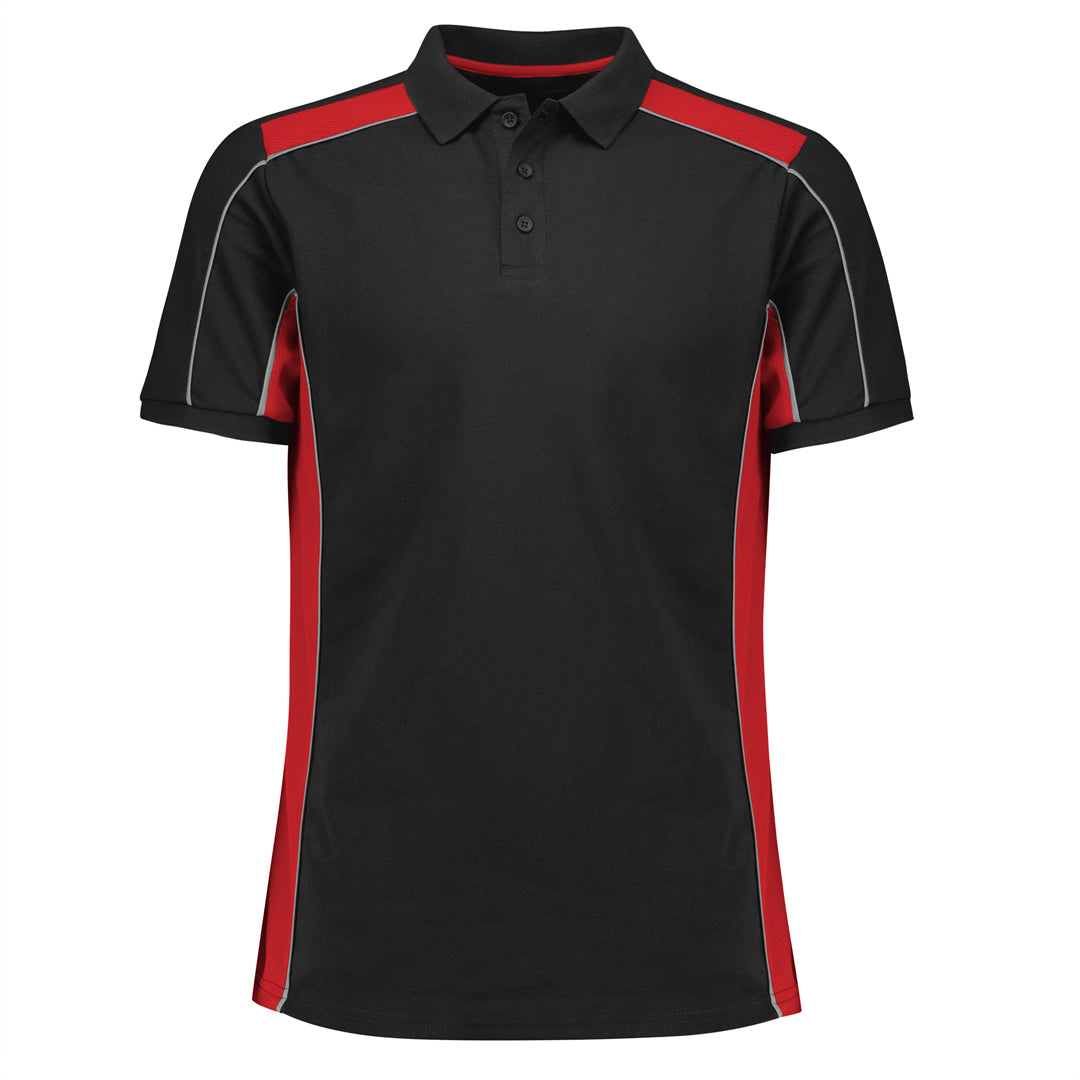 House of Uniforms The Grid Polo | Adults | Short Sleeve Biz Collection Black/Red